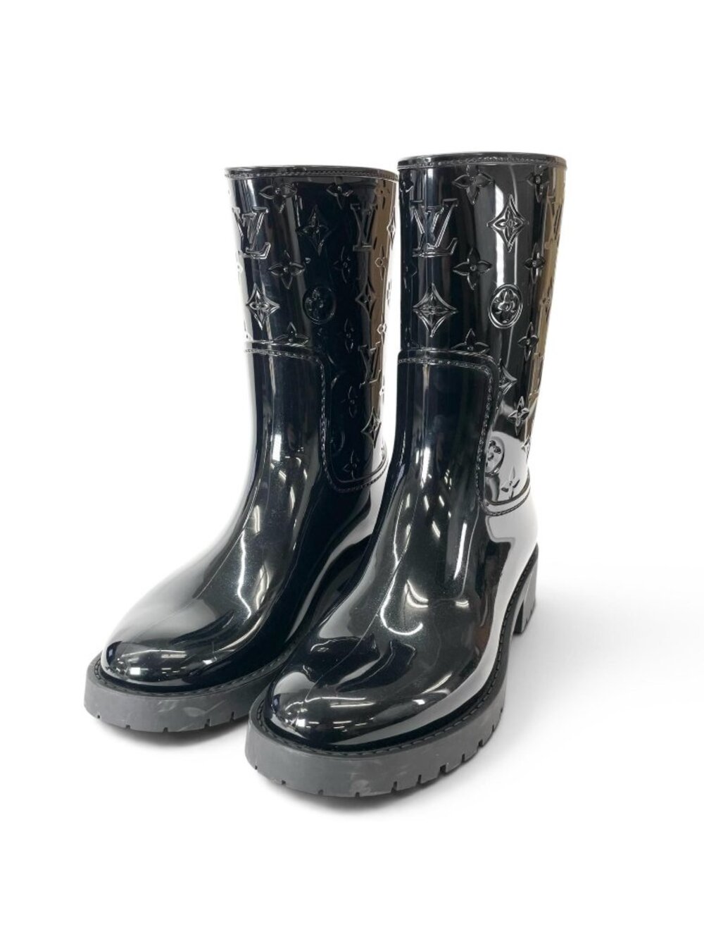 Louis Vuitton Drops Line Rubber Monogram Rain Boots Black